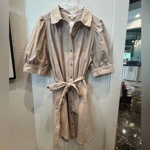 NWT ENTRO Raising The Bar Dress- Tan- Size Large- Tie Waist